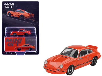 Porsche 911 Carrera RS 2.7 Tangerine with Black Stripes Limited Edition 1/64 Diecast Model Car