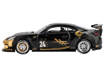 Toyota GR86 "LB-Nation - Liberty Walk" #24 Black with Carbon Hood and Gold Graphics Limited Edition 1/64 Diecast Model Car