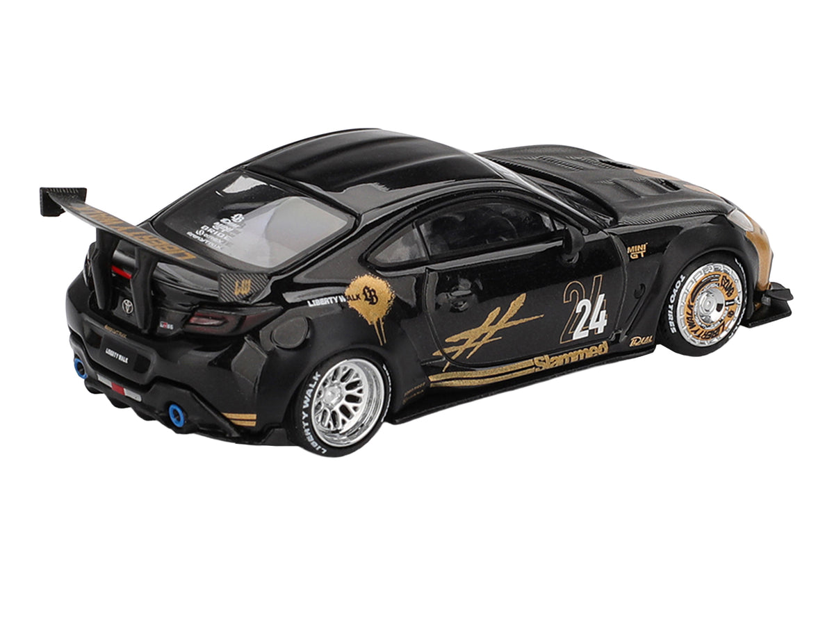 Toyota GR86 "LB-Nation - Liberty Walk" #24 Black with Carbon Hood and Gold Graphics Limited Edition 1/64 Diecast Model Car