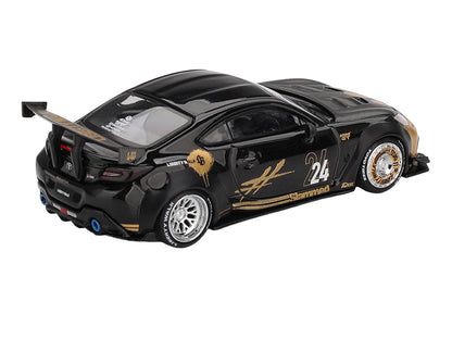 Toyota GR86 "LB-Nation - Liberty Walk" #24 Black with Carbon Hood and Gold Graphics Limited Edition 1/64 Diecast Model Car