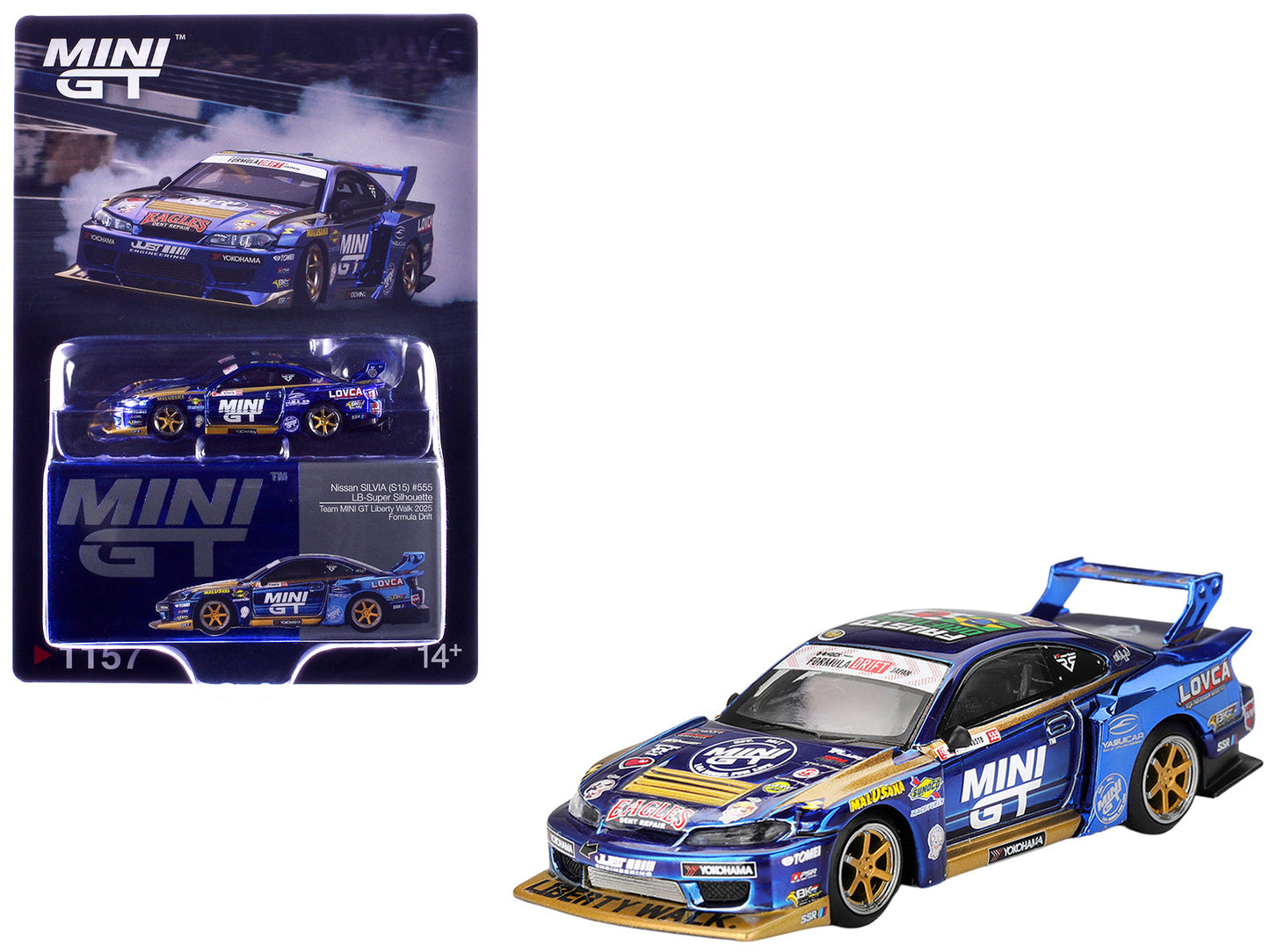 Nissan Silvia (S15) LB-Super Silhouette RHD (Right Hand Drive) #555 Yukio Fausto "Team MINI GT Liberty Walk" "Formula Drift Japan" (2025) Limited Edition 1/64 Diecast Model Car
