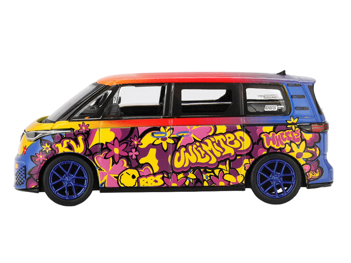 Volkswagen ID.Buzz Van "KW/BBS" Floral Graffiti Livery Limited Edition 1/64 Diecast Model Car