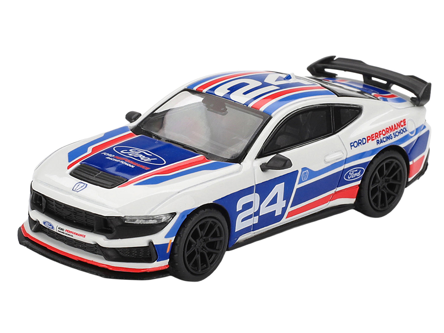 Ford Mustang Dark Horse #24 "Ford Performance Racing School" White with Red and Blue Graphics Limited Edition 1/64 Diecast Model Car