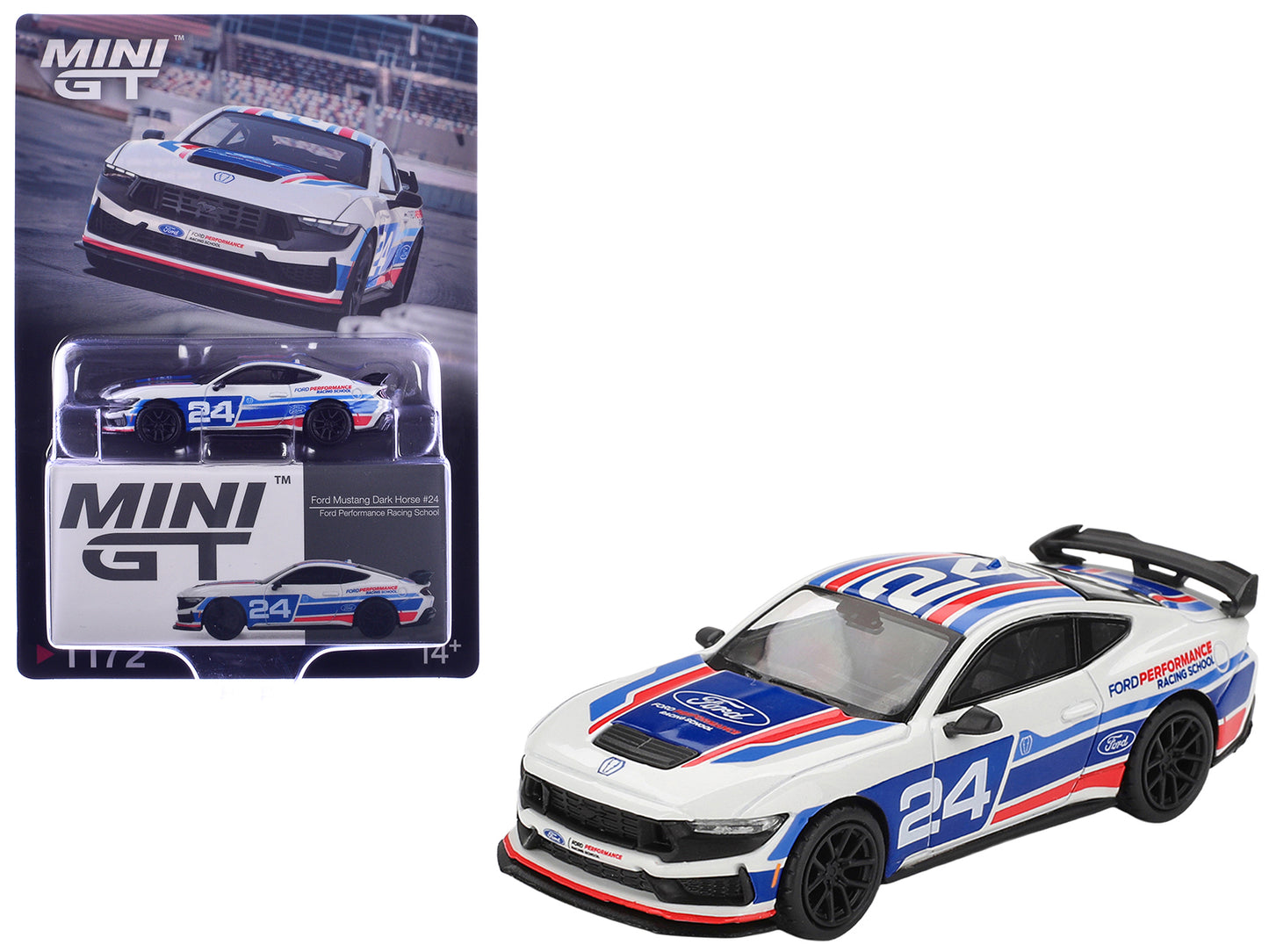 Ford Mustang Dark Horse #24 "Ford Performance Racing School" White with Red and Blue Graphics Limited Edition 1/64 Diecast Model Car