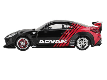 Toyota GR86 "LB-Nation - Liberty Walk" RHD (Right Hand Drive) "ADVAN" Black and Red with Carbon Hood Limited Edition 1/64 Die Cast Model Car