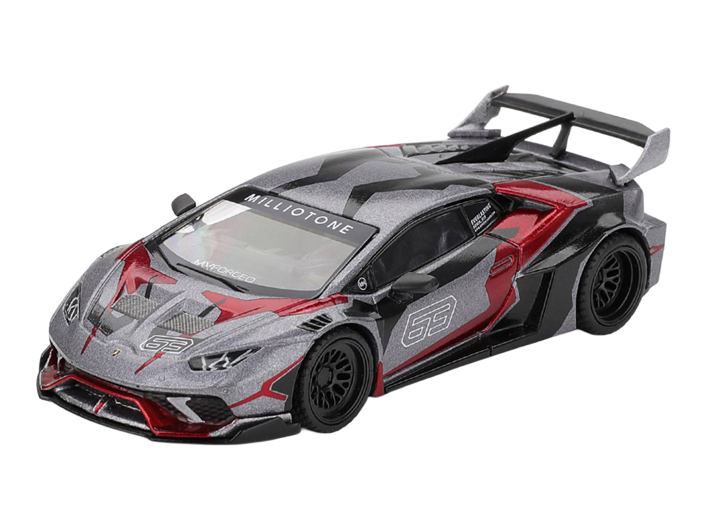 Lamborghini Huracan GT LB-WORKS "RONIN" Gray Metallic with Black and Red Graphics 1/64 Diecast Model Car