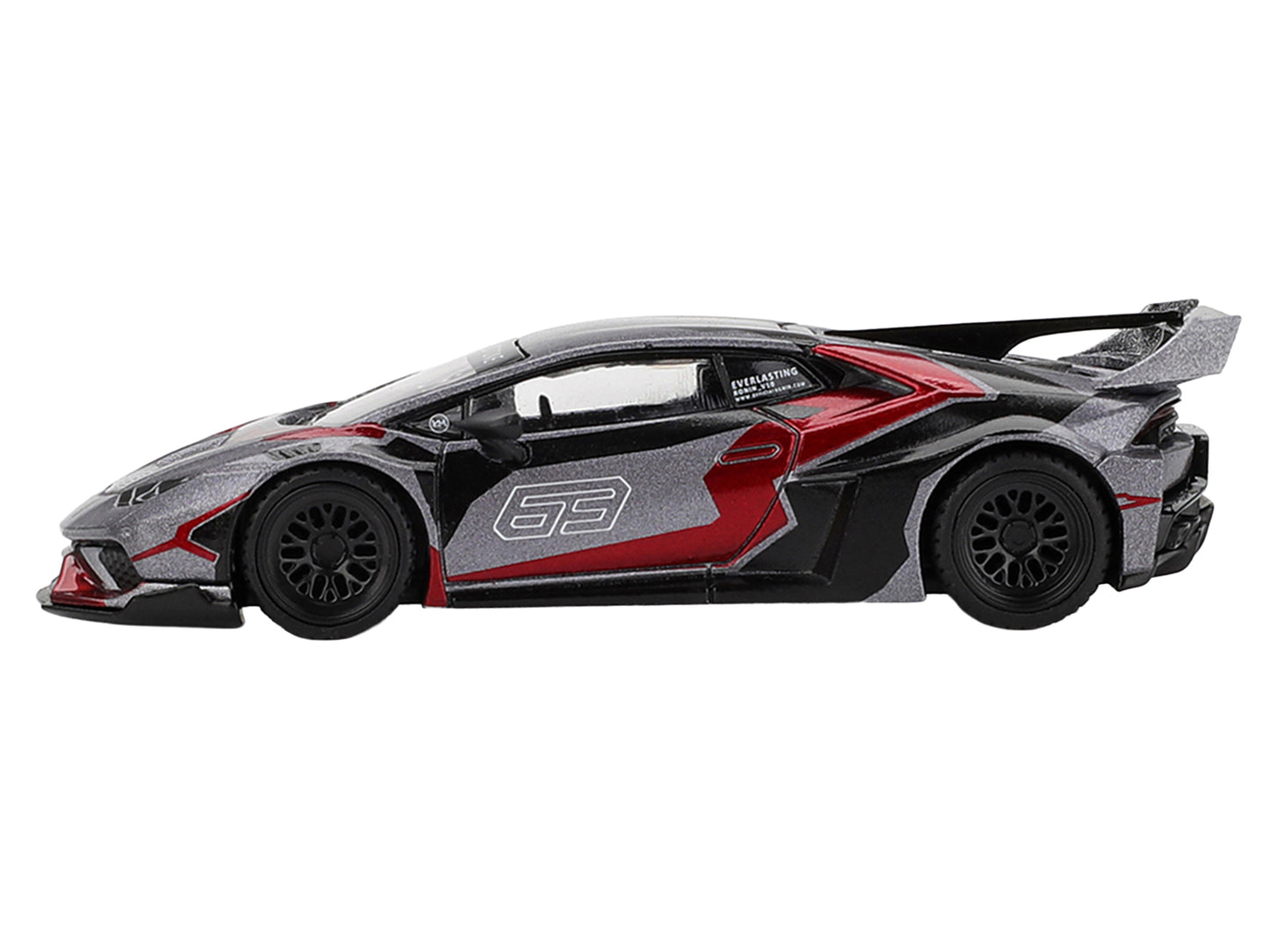 Lamborghini Huracan GT LB-WORKS "RONIN" Gray Metallic with Black and Red Graphics 1/64 Diecast Model Car