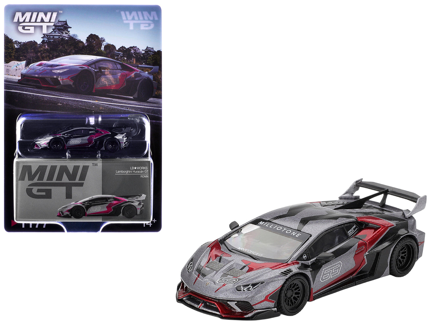 Lamborghini Huracan GT LB-WORKS "RONIN" Gray Metallic with Black and Red Graphics 1/64 Diecast Model Car