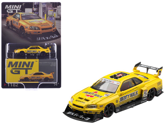 Nissan LB-ER34 Super Silhouette Skyline RHD (Right Hand Drive) #5 Sport Yellow with Graphics Limited Edition 1/64 Diecast Model Car