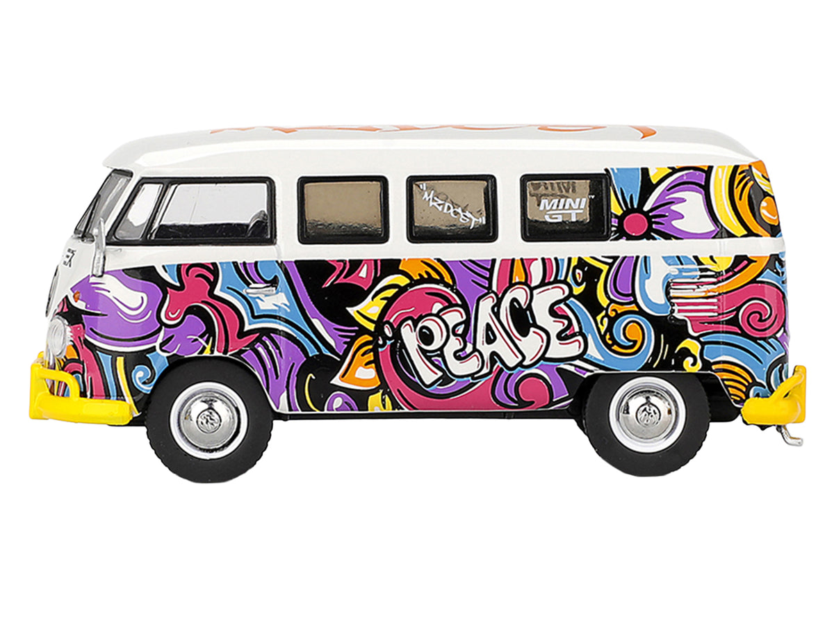 Volkswagen T1 Microbus "Mizu Design" White with Graffiti Graphics Limited Edition 1/64 Diecast Model Car