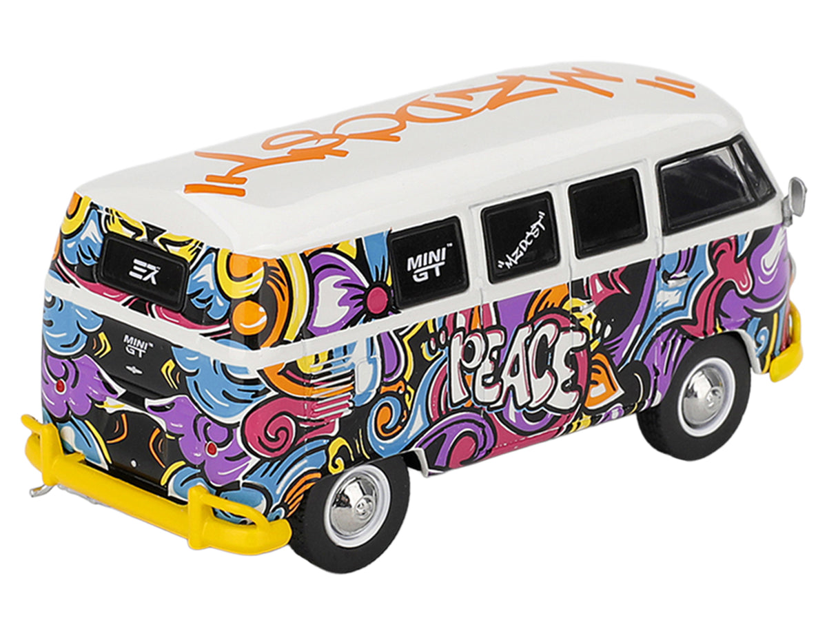Volkswagen T1 Microbus "Mizu Design" White with Graffiti Graphics Limited Edition 1/64 Diecast Model Car