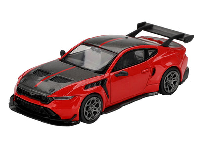 Ford Mustang GTD Race Red with Carbon Hood and Top Limited Edition 1/64 Die Cast Model Car
