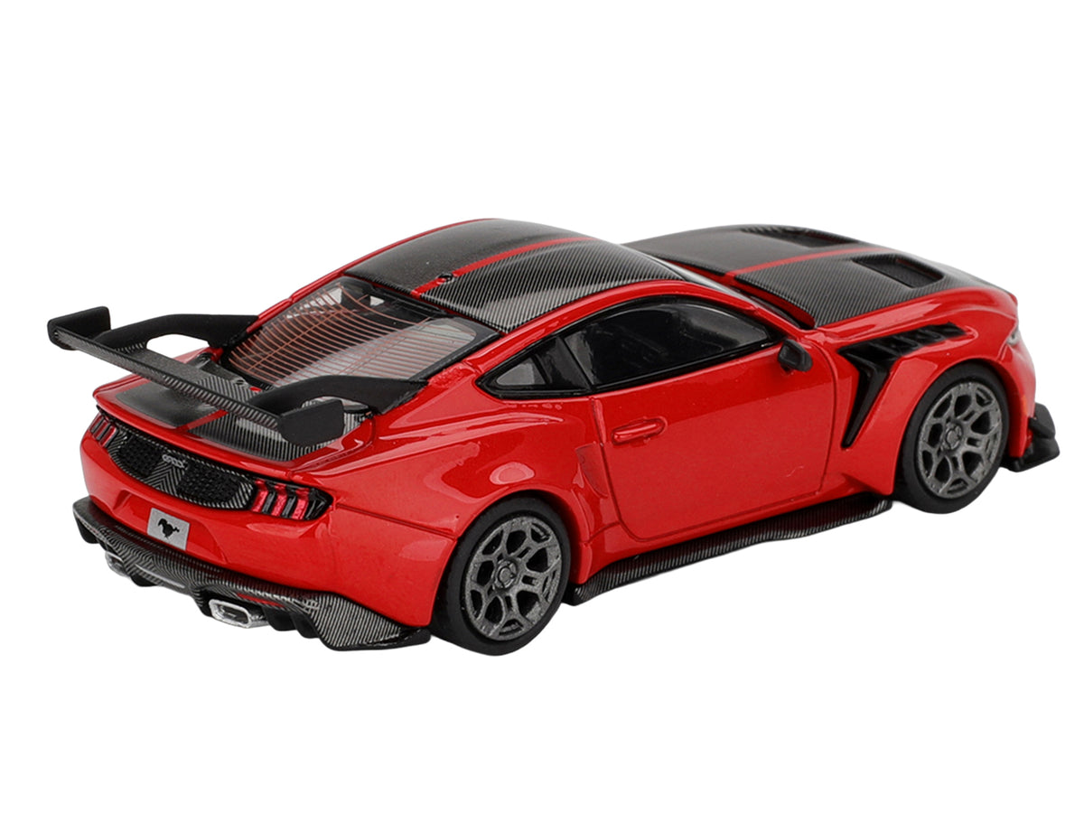 Ford Mustang GTD Race Red with Carbon Hood and Top Limited Edition 1/64 Die Cast Model Car