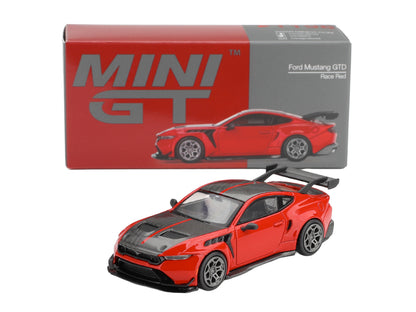 Ford Mustang GTD Race Red with Carbon Hood and Top Limited Edition 1/64 Die Cast Model Car