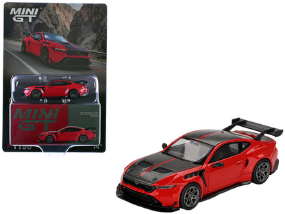 Ford Mustang GTD Race Red with Carbon Hood and Top Limited Edition 1/64 Die Cast Model Car