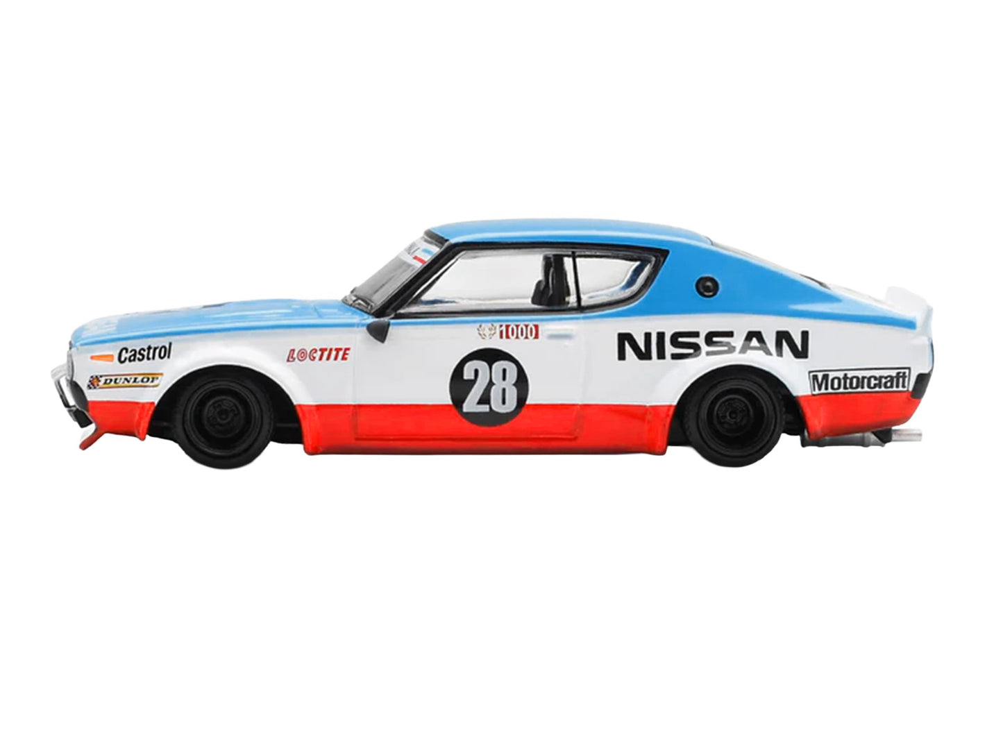 Nissan Skyline Kenmeri RHD (Right Hand Drive) #28 "Liberty Walk - Nissan Racing 1975 Concept" Blue and White with Red Stripes Limited Edition 1/64 Diecast Model Car
