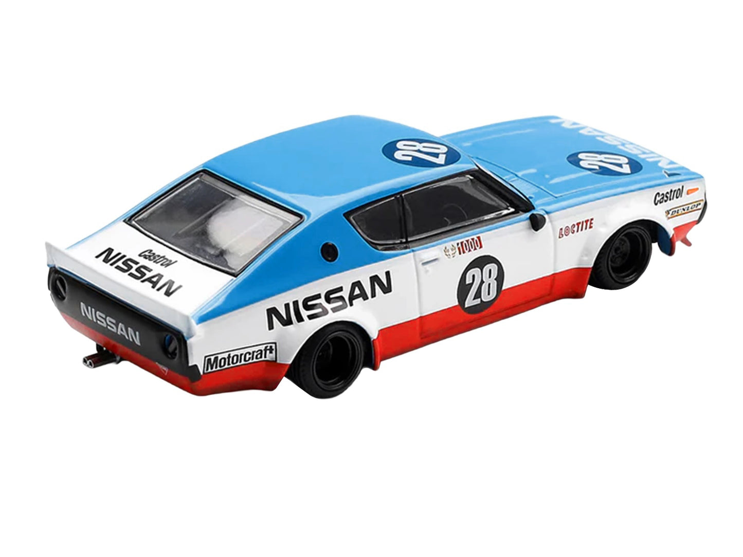 Nissan Skyline Kenmeri RHD (Right Hand Drive) #28 "Liberty Walk - Nissan Racing 1975 Concept" Blue and White with Red Stripes Limited Edition 1/64 Diecast Model Car