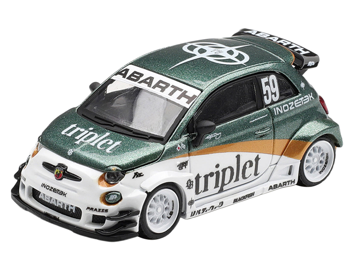Abarth 595 LB-Works "TY Edition" #59 Green Metallic and White with Gold Stripes and Graphics Limited Edition 1/64 Die Cast Model Car