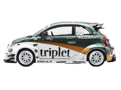 Abarth 595 LB-Works "TY Edition" #59 Green Metallic and White with Gold Stripes and Graphics Limited Edition 1/64 Die Cast Model Car