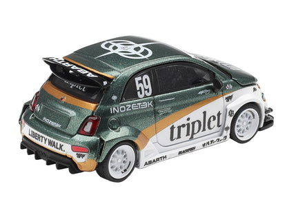 Abarth 595 LB-Works "TY Edition" #59 Green Metallic and White with Gold Stripes and Graphics Limited Edition 1/64 Die Cast Model Car