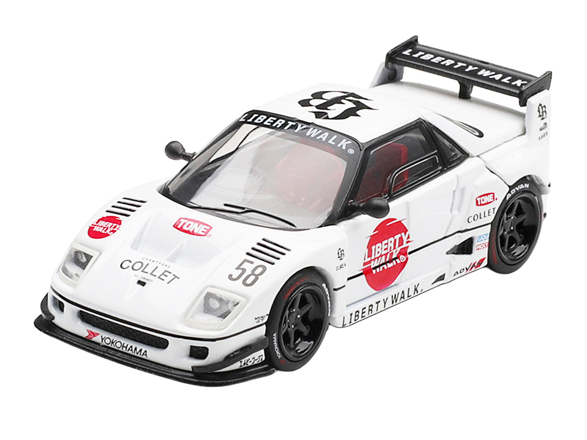 Mazda AZ-1 Liberty Walk LB40 RHD (Right Hand Drive) #58 "LB-Hinomaru" White with Graphics and Red Interior Limited Edition 1/64 Diecast Model Car