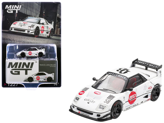 Mazda AZ-1 Liberty Walk LB40 RHD (Right Hand Drive) #58 "LB-Hinomaru" White with Graphics and Red Interior Limited Edition 1/64 Diecast Model Car