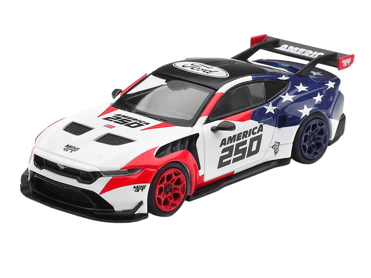 Ford Mustang GTD "America 250 - USA Exclusive" White with American Flag Graphics Limited Edition 1/64 Die Cast Model Car
