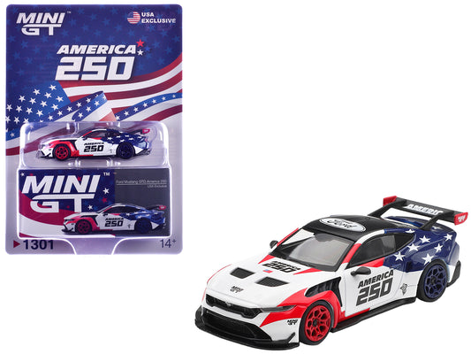 Ford Mustang GTD "America 250 - USA Exclusive" White with American Flag Graphics Limited Edition 1/64 Die Cast Model Car