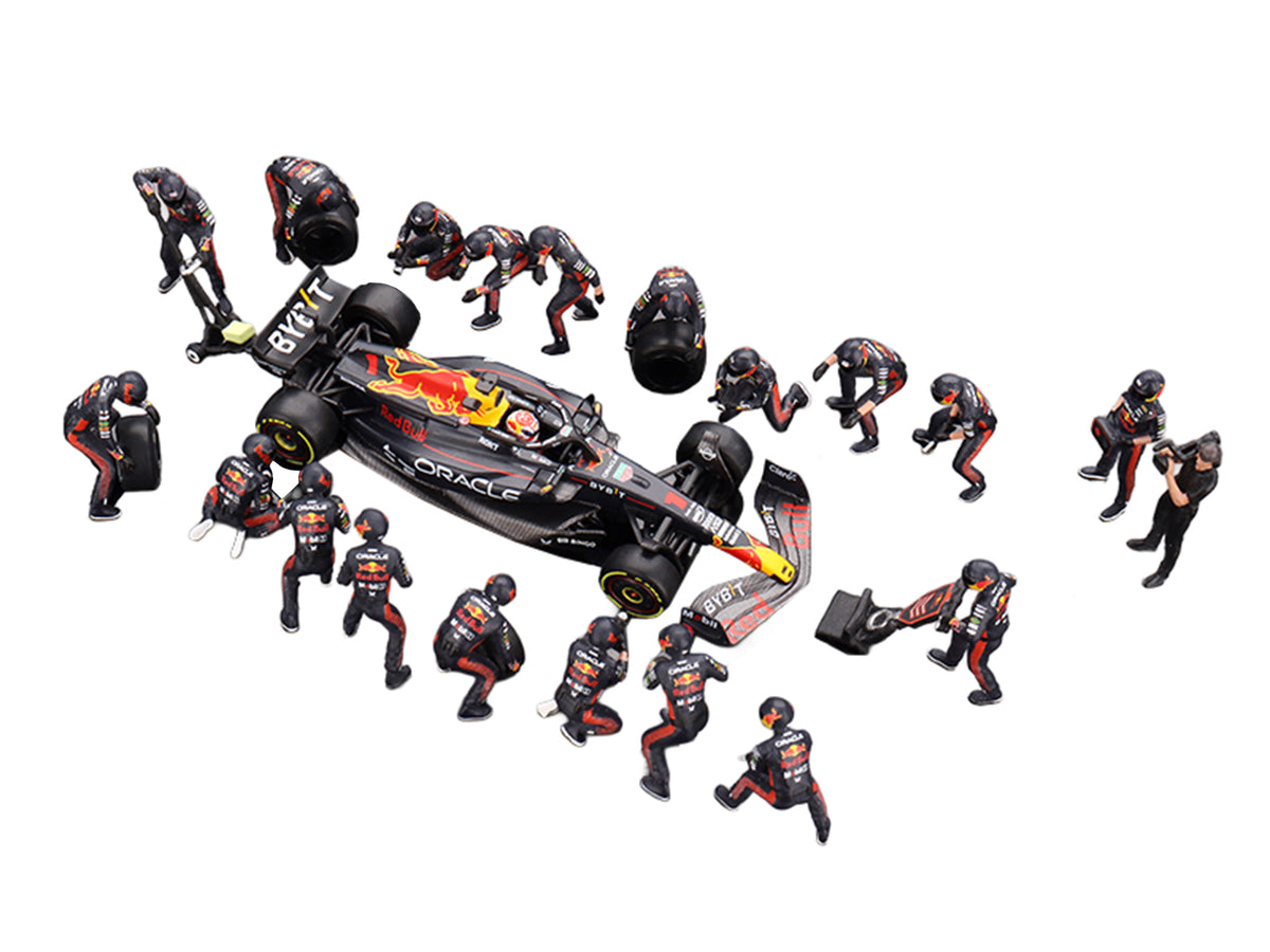 Red Bull RB19 #1 Max Verstappen Winner Formula One F1 "Japanese GP" (2023) with Red Bull Pit Crew Set of 21 pieces Limited Edition to 5000 pieces Worldwide 1/64 Diecast Model Car