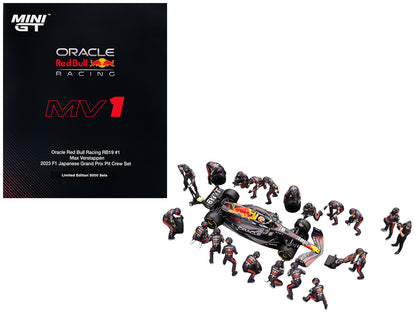 Red Bull RB19 #1 Max Verstappen Winner Formula One F1 "Japanese GP" (2023) with Red Bull Pit Crew Set of 21 pieces Limited Edition to 5000 pieces Worldwide 1/64 Diecast Model Car