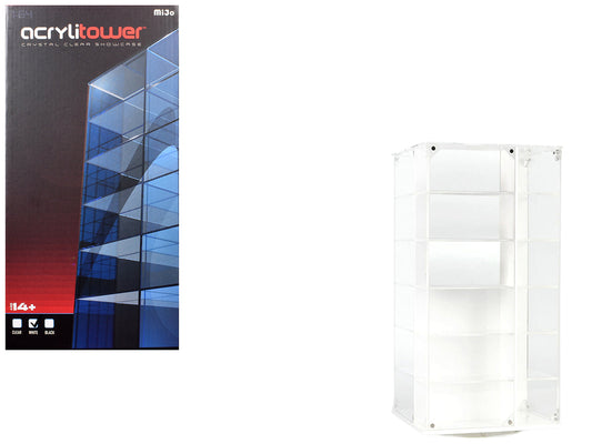 Acrylitower Showcase 24 Car Display Desktop Spinner with Cover White "Mijo Exclusives" for 1/64 Scale Models