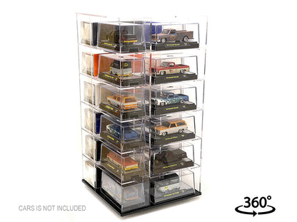 Acrylitower Showcase Large 24 Car Display Desktop Spinner with Cover Clear "Mijo Exclusives" for 1/64 Scale Models
