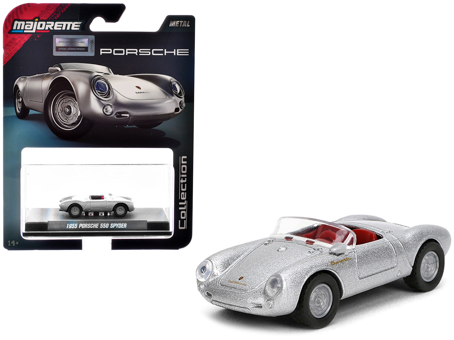 1955 Porsche 550 Spyder Silver Metallic with Red Interior "Collection" Series 1/64 Diecast Model Car