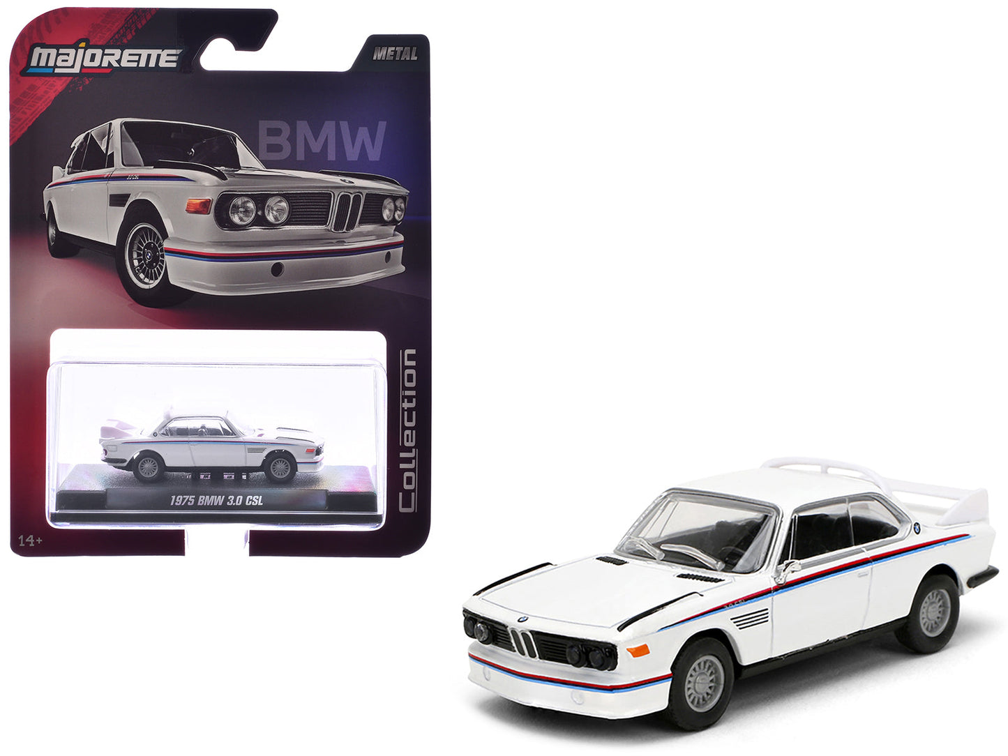 1975 BMW 3.0 CSL White with Red and Blue Stripes "Collection" Series 1/64 Diecast Model Car