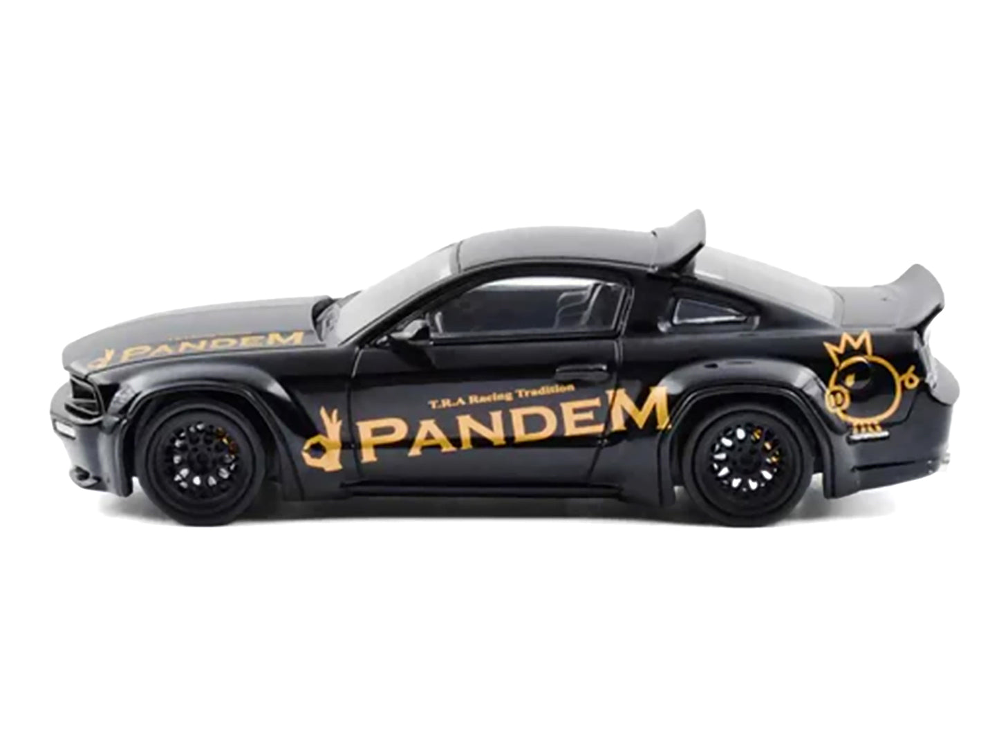 Pandem Mustang Black with Gold Graphics 1/64 Diecast Model Car
