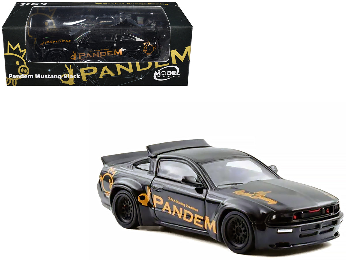 Pandem Mustang Black with Gold Graphics 1/64 Diecast Model Car