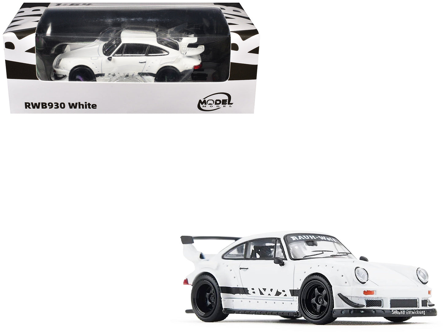 RWB 930 Matt White with Black Stripes 1/64 Diecast Model Car
