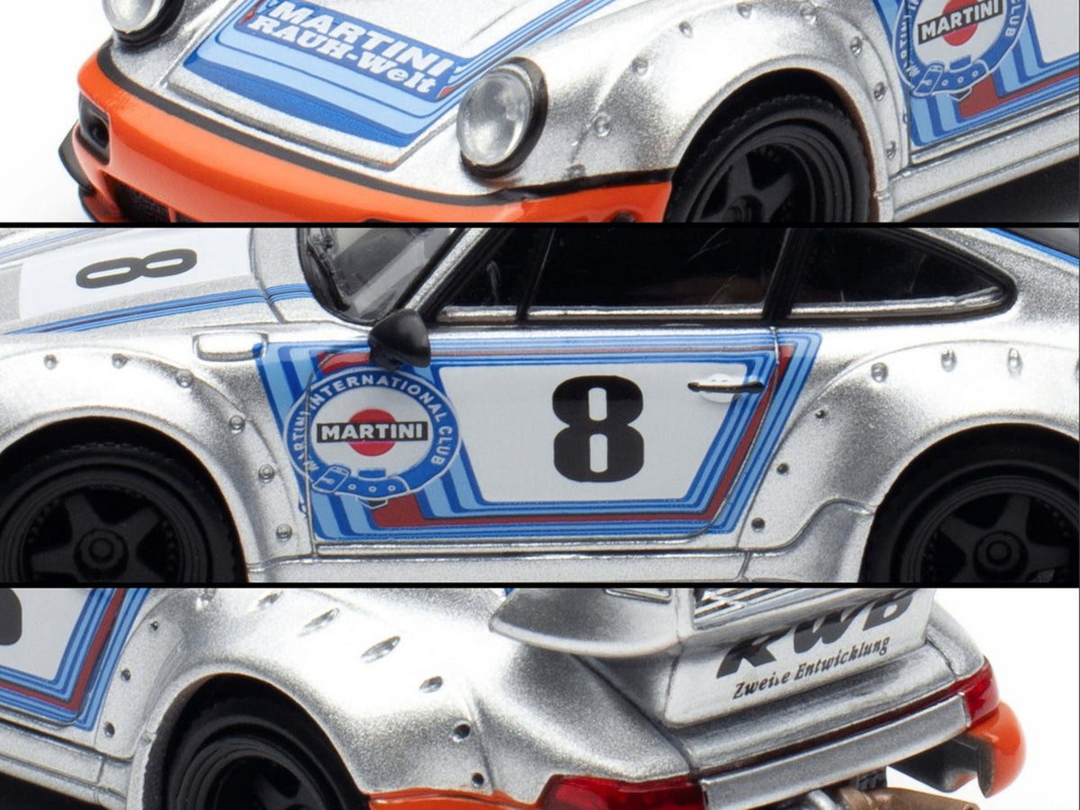 RWB 964 #8 "Ichiban Boshi - Martini Racing" Silver Metallic with Stripes 1/64 Diecast Model Car