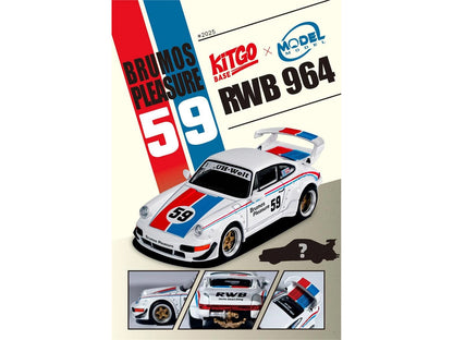 RWB 964 #59 "Brumos Pleasure" White with Red and Blue Stripes "KitGo Base" Series 1/64 Diecast Model Car