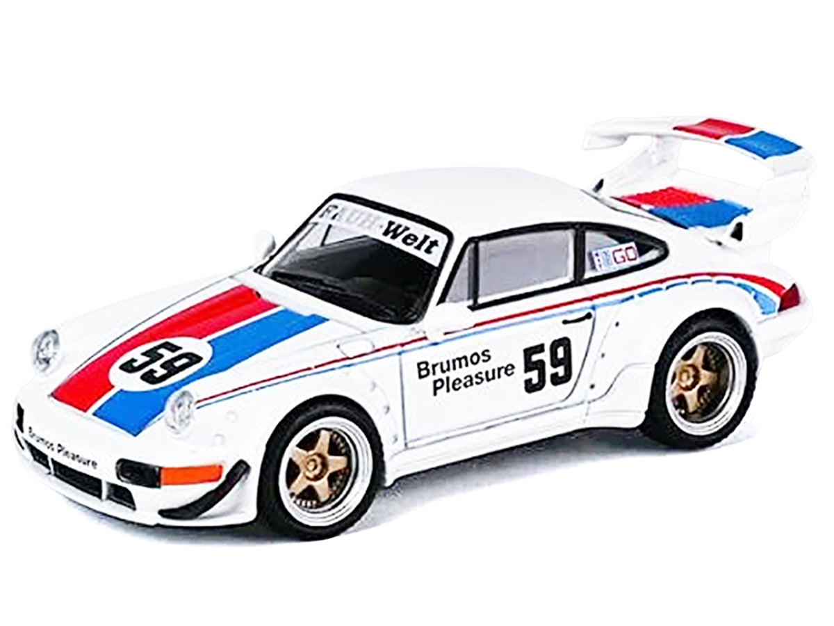 RWB 964 #59 "Brumos Pleasure" White with Red and Blue Stripes "KitGo Base" Series 1/64 Diecast Model Car