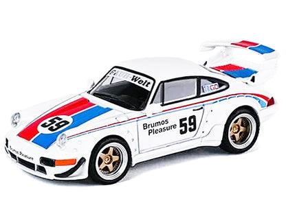 RWB 964 #59 "Brumos Pleasure" White with Red and Blue Stripes "KitGo Base" Series 1/64 Diecast Model Car