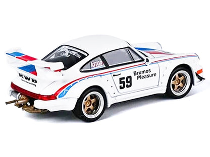 RWB 964 #59 "Brumos Pleasure" White with Red and Blue Stripes "KitGo Base" Series 1/64 Diecast Model Car