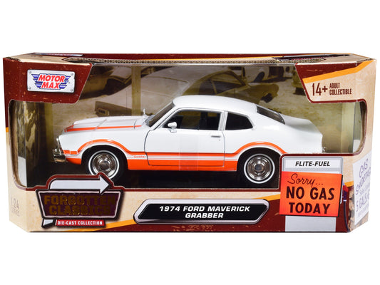 1974 Ford Maverick Grabber White with Orange Stripes "Forgotten Classics" Series 1/24 Diecast Model Car