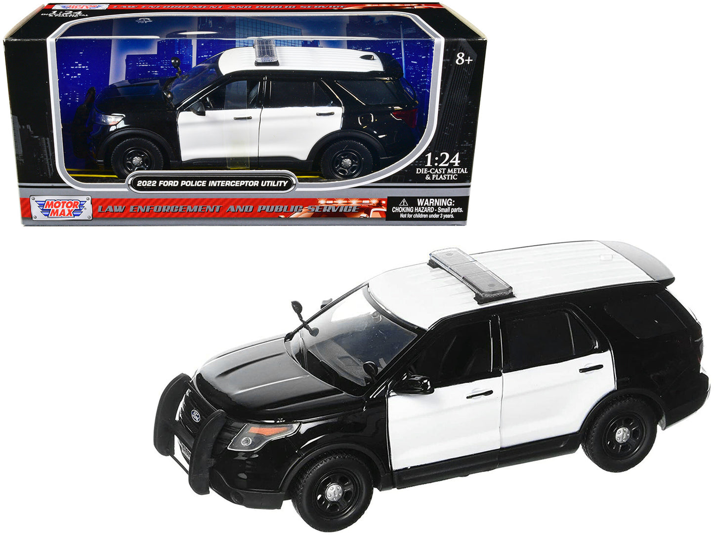 2022 Ford Police Interceptor Utility Unmarked Black and White 1/24 Diecast Model Car