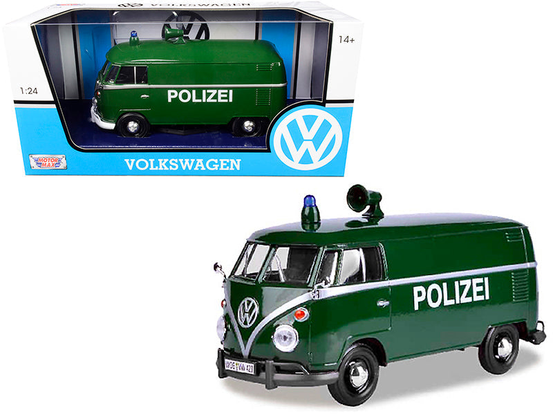 Volkswagen Type 2 (T1) Police Van "Polizei" Dark Green 1/24 Diecast Model Car