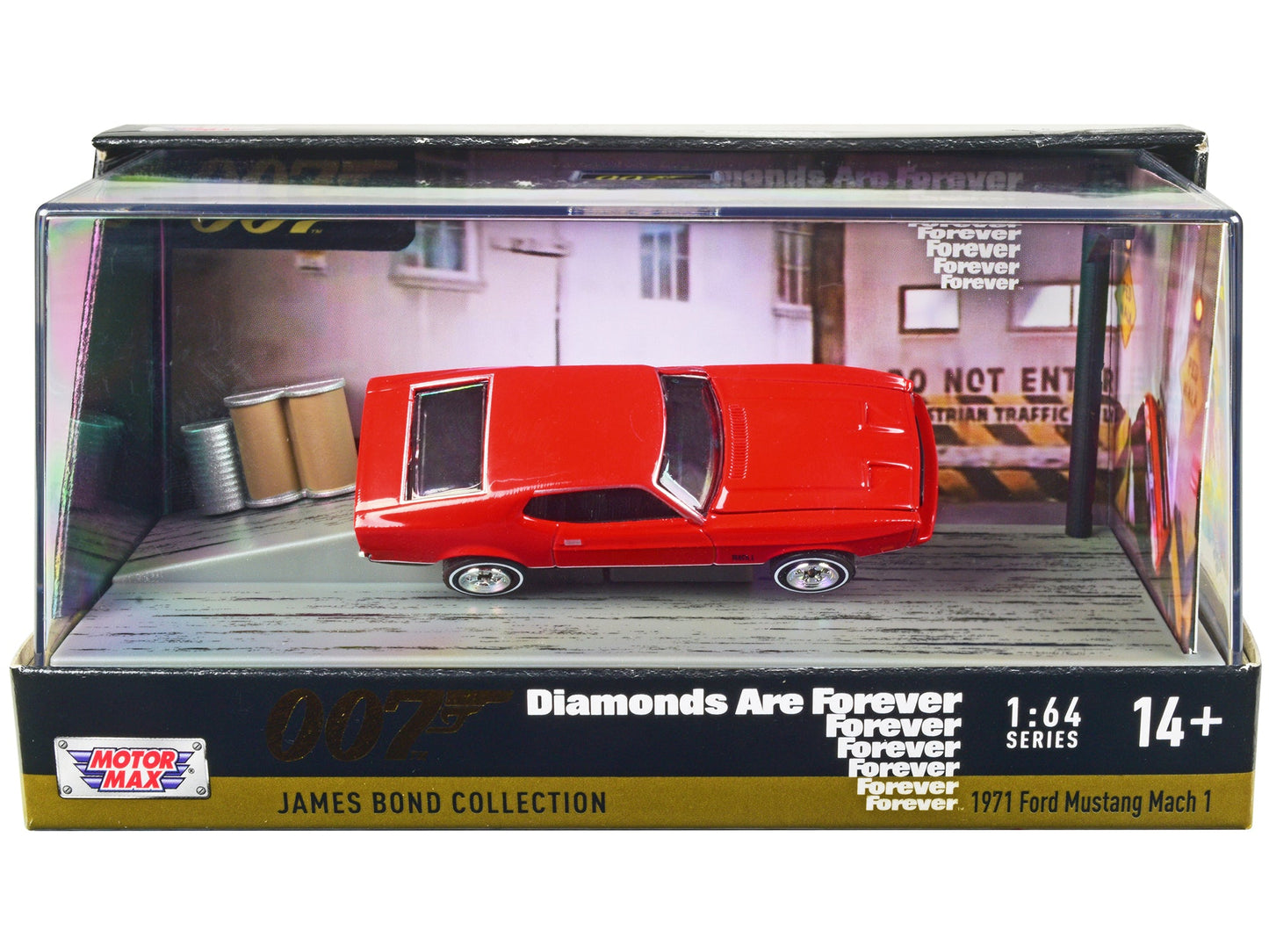 1971 Ford Mustang Mach 1 Red James Bond 007 "Diamonds are Forever" (1971) Movie with Display 1/64 Diecast Model Car