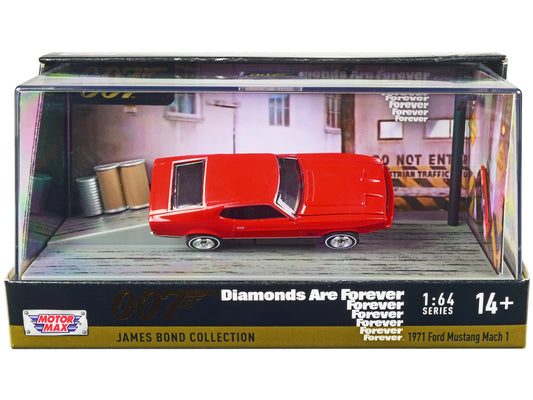 1971 Ford Mustang Mach 1 Red James Bond 007 "Diamonds are Forever" (1971) Movie with Display 1/64 Diecast Model Car