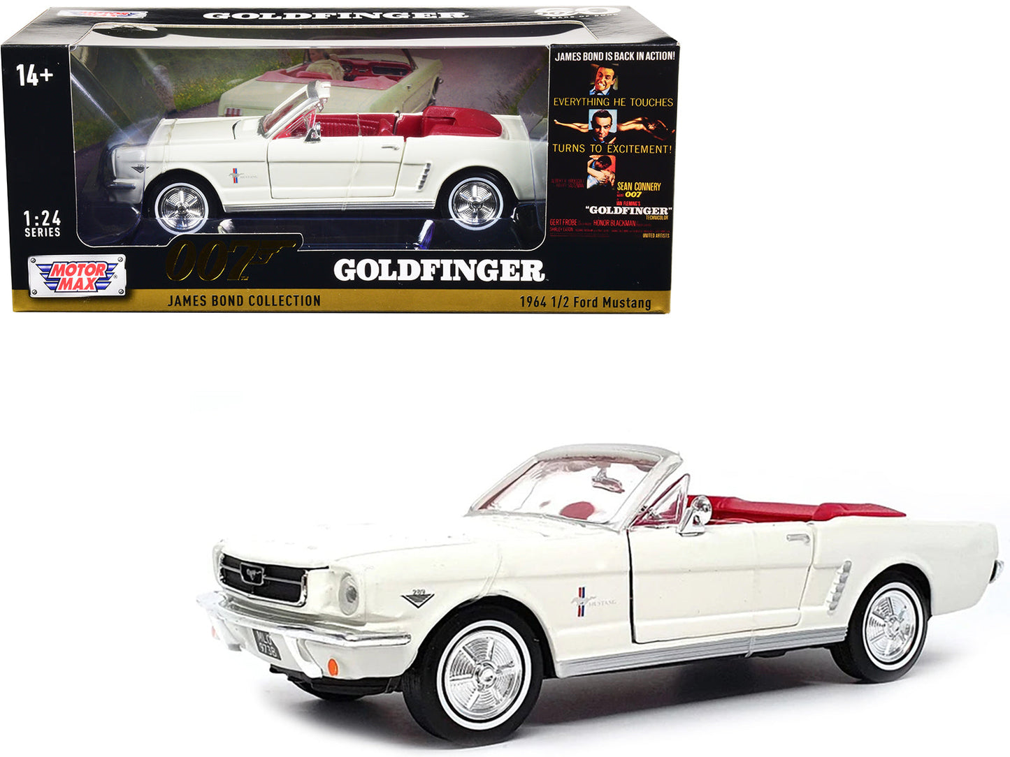 1964 1/2 Ford Mustang Convertible White with Red Interior James Bond 007 "Goldfinger" (1964) Movie "James Bond Collection" Series 1/24 Diecast Model Car