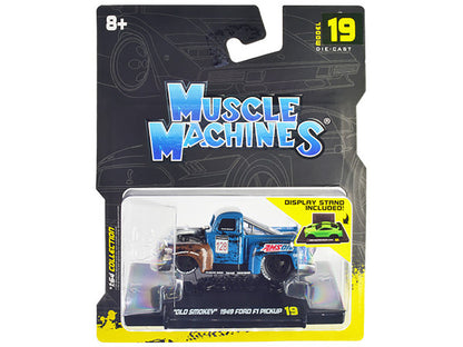 1949 Ford F1 Pickup Truck #128 "Old Smokey" Blue and Brown (Weathered) 1/64 Diecast Model Car