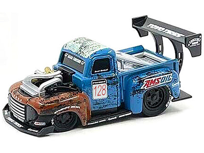 1949 Ford F1 Pickup Truck #128 "Old Smokey" Blue and Brown (Weathered) 1/64 Diecast Model Car